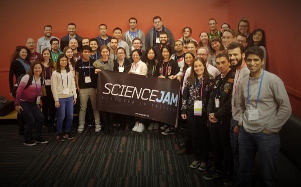 A group picture of a large portion of the attendants of the Science Jam at CHI 2018 in Montreal.